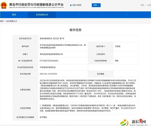 青島品品好食品發(fā)展有限公司違反糧油管理規(guī)定被警告